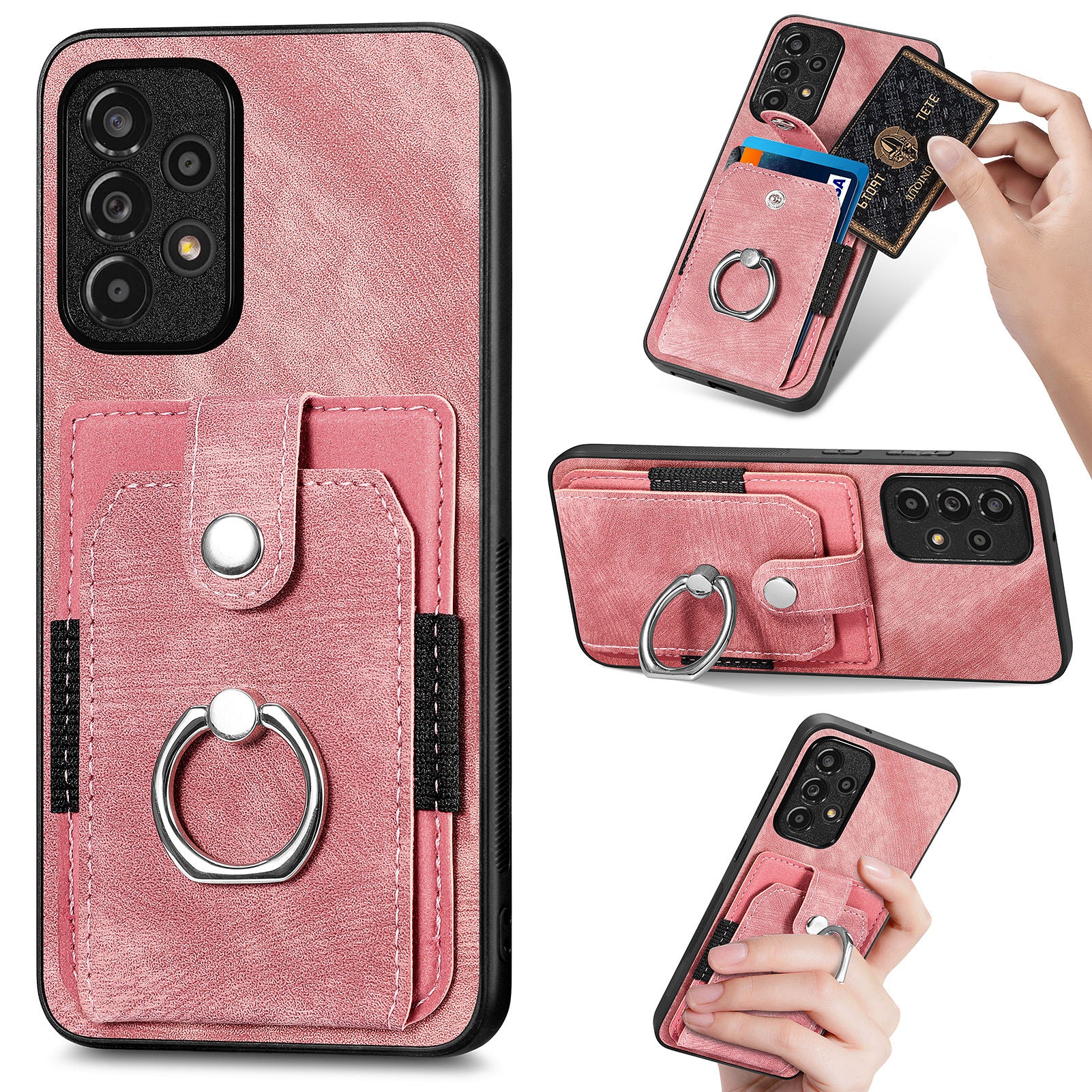 For Samsung Galaxy A33 5G PU Leather Coated PC TPU Back Case Card Slot Finger Ring Holder Kickstand Phone Cover For Samsung Galaxy A33 5G PU Leather Coated PC TPU Back Case Card Slot Finger Ring Holder Kickstand Phone Cover
